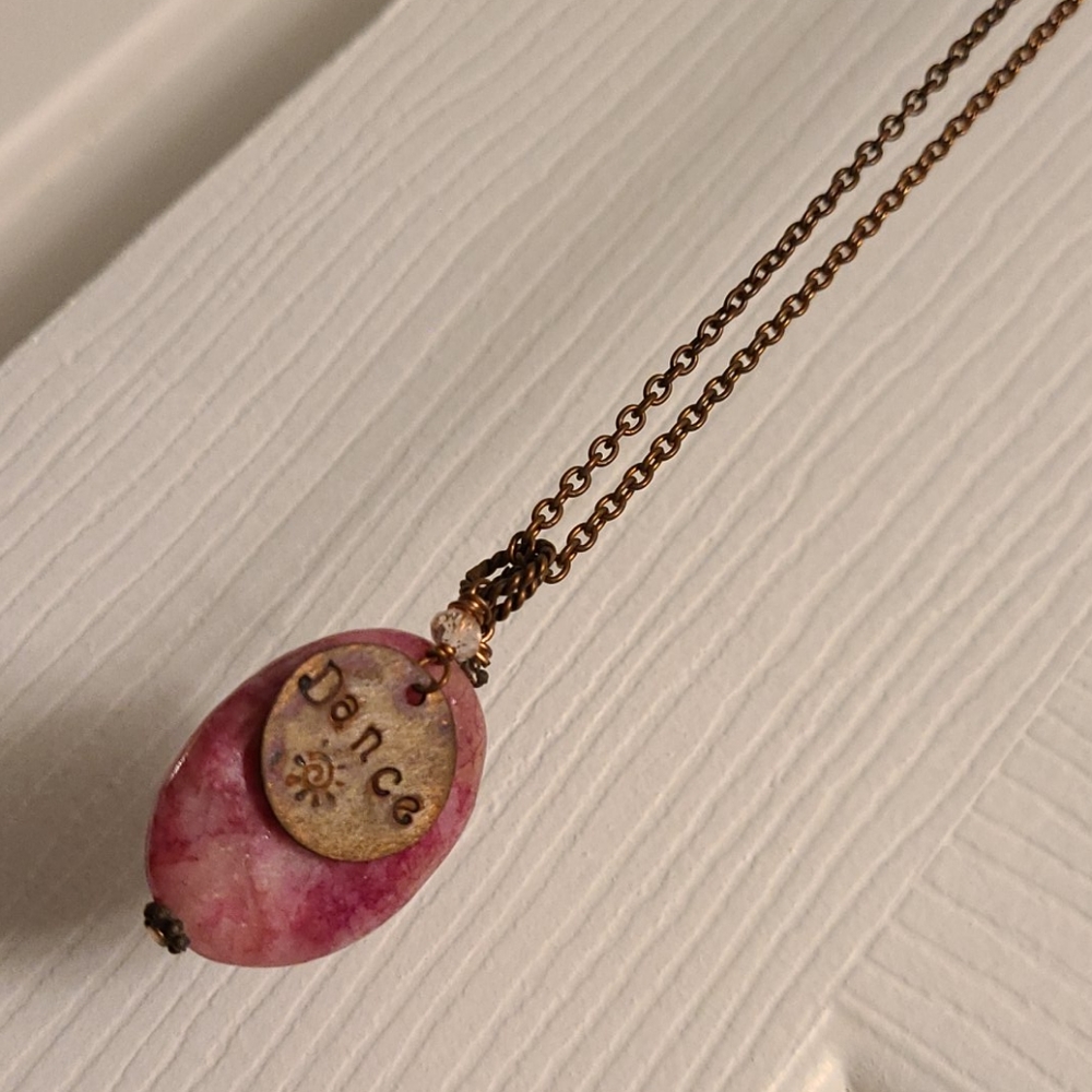 Crystal Healing Rose Quartz Stone and copper necklace